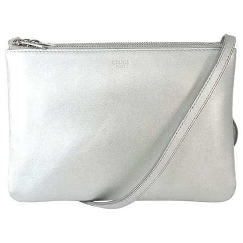 C Line Celine Silver Trio Leather Crossbody Bag Silvery Pony Style