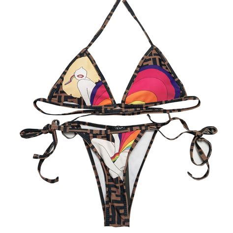 Famous Brand Bikini Print Tie Rope Two Piece Lady Luxury Swimwear Sexy Thong Bikini Wholesale
