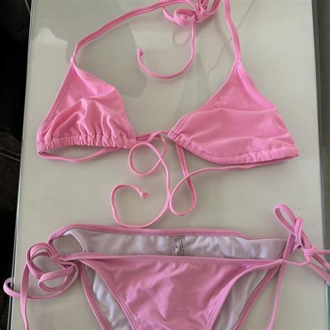Pink Bikini Set With Tie Bottoms Beach Pink Depop