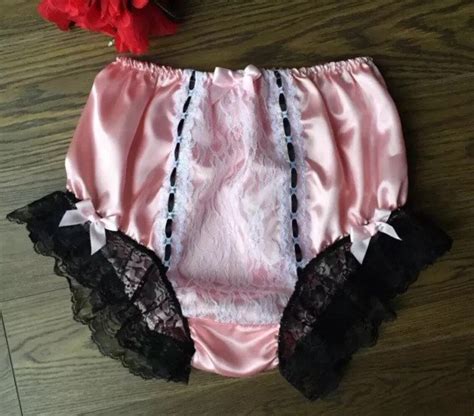 Blush Pink Full Panties Satin Sissy Knickers With Lace Front Etsy