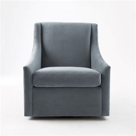 West Elm Sweep Arm Swivel Chair Performance Velvet Steel Blue 649