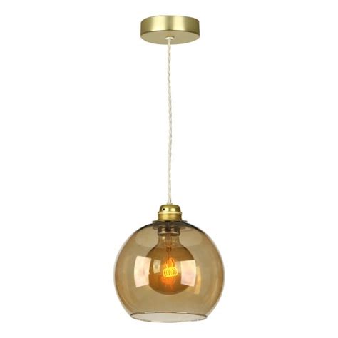 Single Ceiling Pendant In Butter Brass Amber Glass David Hunt