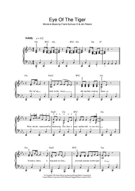 Eye Of The Tiger Sheet Music By Survivor For Piano Vocal Chords