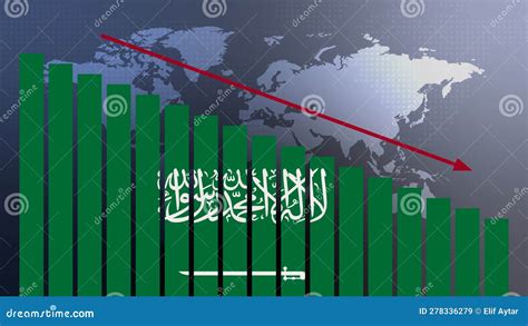 Saudi Arabia Flag On Bar Chart Concept With Decreasing Values Concept