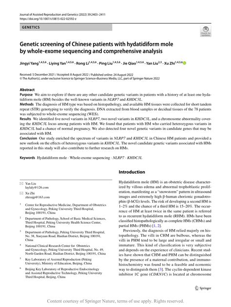 Genetic Screening Of Chinese Patients With Hydatidiform Mole By Whole