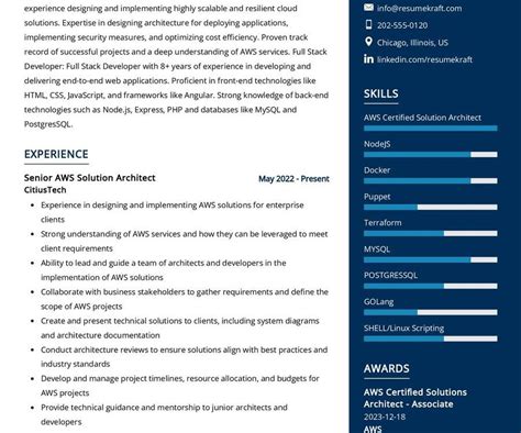 Aws Solution Architect Cv Sample In Resumekraft