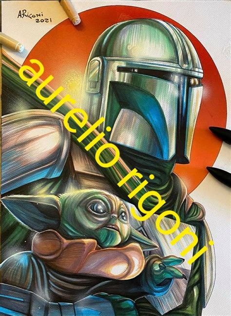 Grogu and the mandalorian Fan art by aurelio Rigoni | Etsy