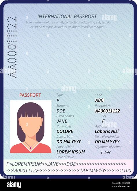 Passport Sample Data Personal Page Female International Passport With Photo Identity