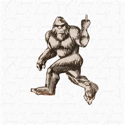 Bigfoot Sasquatch Middle Finger Drawing Grain Etsy