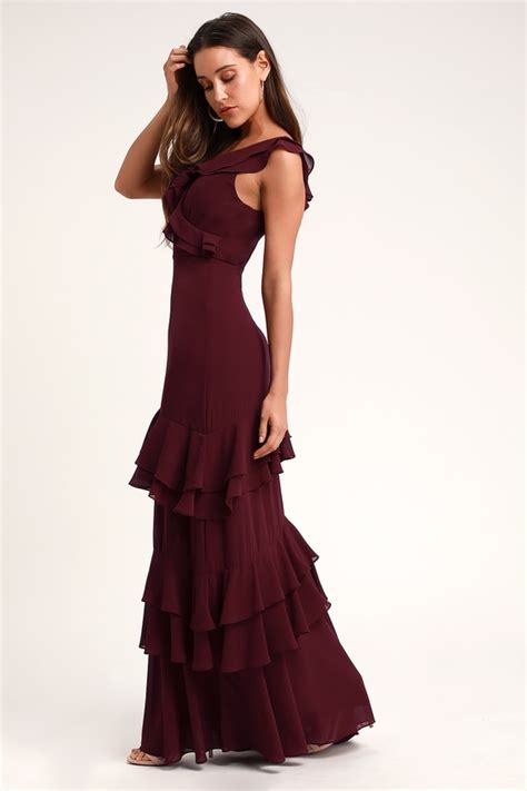 Stunning Maxi Dress Ruffled Maxi Dress Burgundy Maxi Dress Lulus