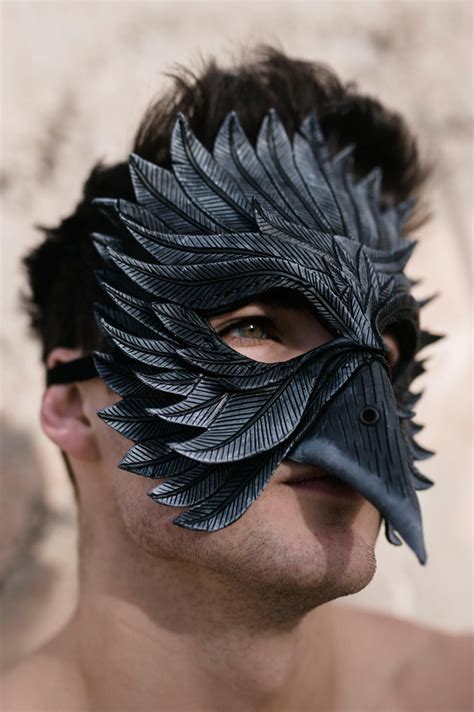 Black Raven Handmade Genuine Leather Mask Etsy Masks Masquerade