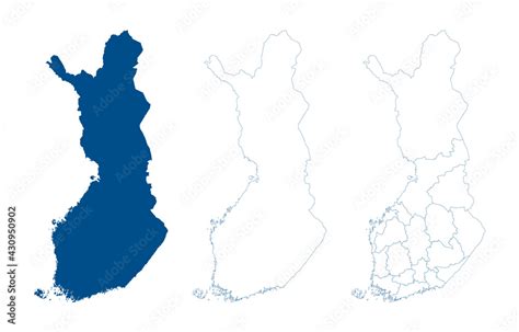 Finland Map Vector High Detailed Vector Outline Blue Silhouette And