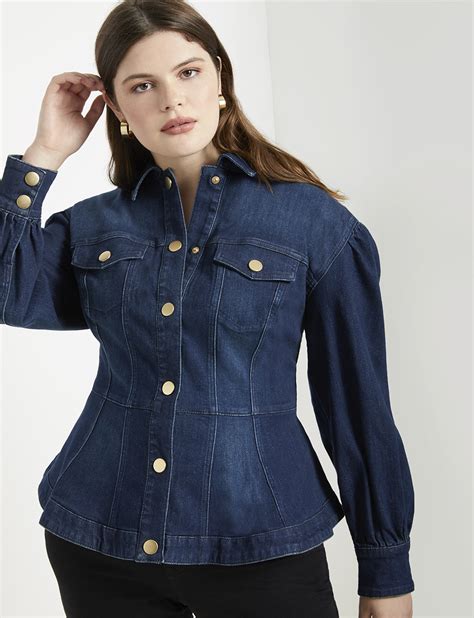 Peplum Puff Sleeve Denim Jacket Womens Plus Size Coats Jackets Eloquii