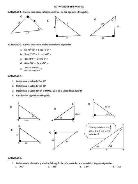 Actividades De Matemáticas Pdf Trigonometría Triángulo