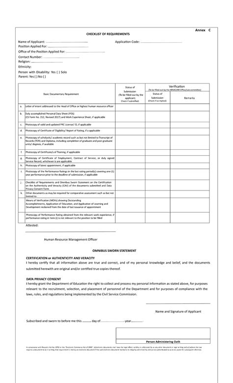 Annex C Checklist OF Requirements Annex C CHECKLIST OF