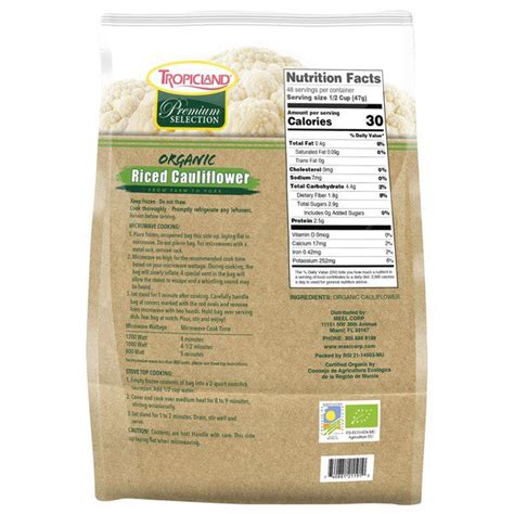 Tropicland Organic Riced Cauliflower 5 Lbs Costco Food Database