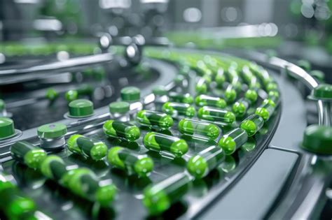 Premium Photo Green Capsule Medicine Pill Production Line Industrial