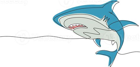 Single One Line Drawing Sharks Fish Shark Animals Scary Jaws And