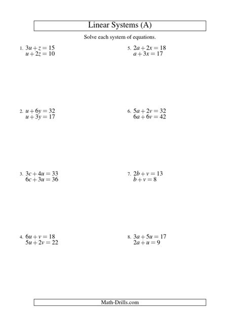 Algebra Systems Of Equations Two Variables All Pdf System Of Linear