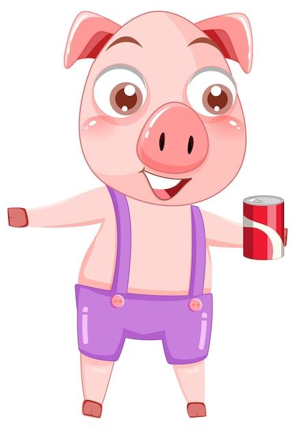 Lindo Personaje De Dibujos Animados De Cerdo Con Lata De Refresco