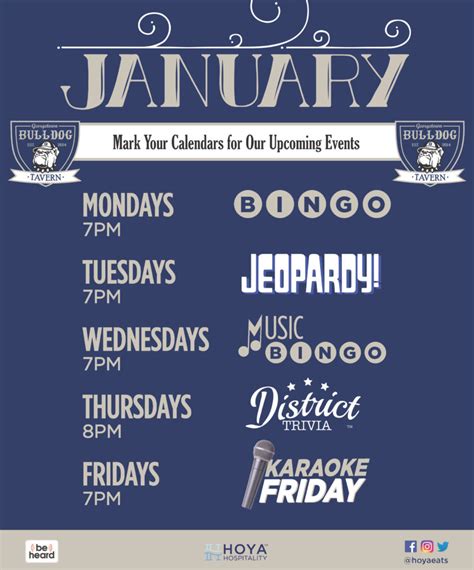 January Events Calendar - Hoya Hospitality