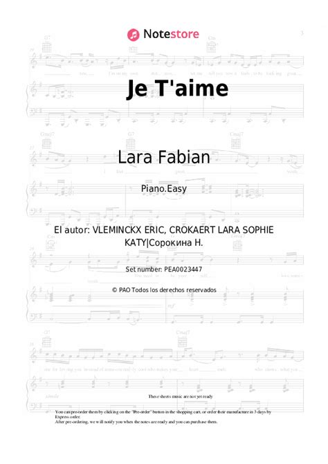 Lara Fabian Je T Aime Notas Para El Fortepiano Descargar Para Los