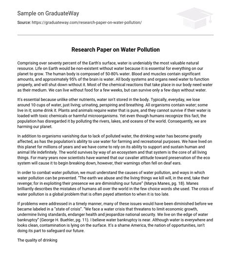 ⇉research Paper On Water Pollution Essay Example Graduateway