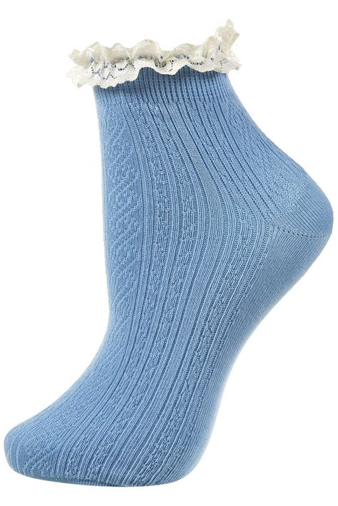 Topshop Lace Trim Ankle Socks In Blue Lyst