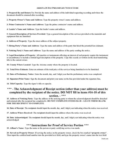 Pima County Preliminary Notice Of Mechanics Lien Form Arizona Deeds