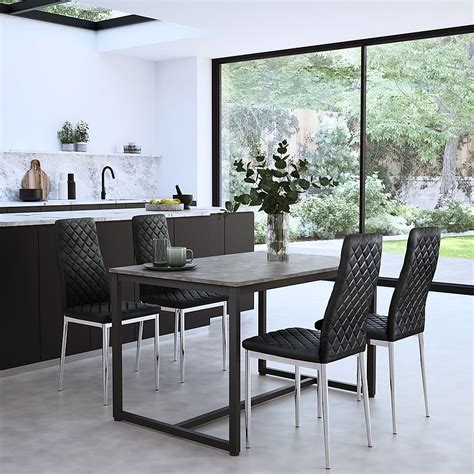 Avenue Industrial Dining Table Renzo Chairs Grey Concrete Effect