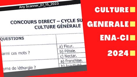 Correction Du Sujet De Culture G N Rale Ena Ci Entr E En Cycle