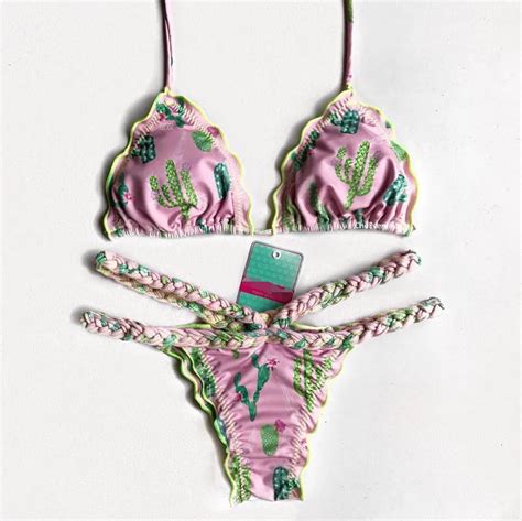 Swimwear Women Cactus Print Bikini Set Tie Swimsuit Sexy Bikinis