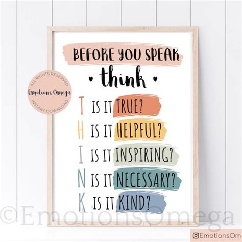 Think Before You Speak Sign Counselor Office Decor Printable Etsy