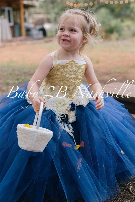 Navy And Gold Flower Girl Dress Tulle Tutu Dress Lace Dress Etsy