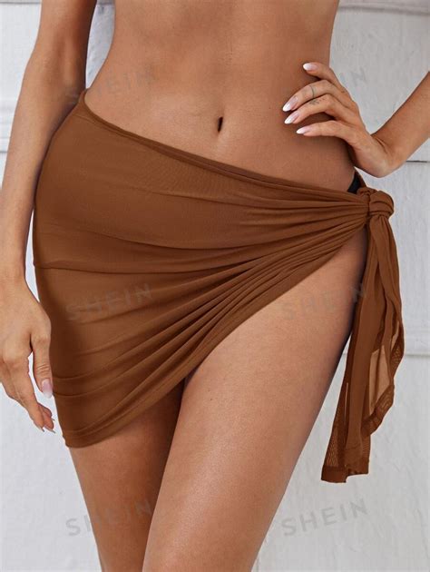 SHEIN Sheer Wrap Knot Cover Up Skirt Without Bikini SHEIN UK