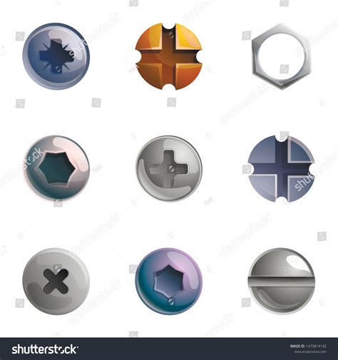 Metal Screw Head Icon Set Cartoon Stock Vector (Royalty Free ...