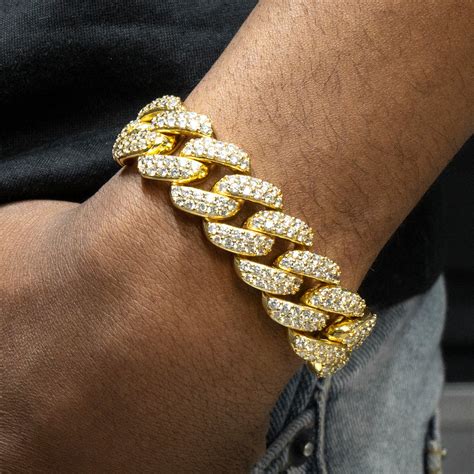 Mens Gold Iced Out Miami Cuban Link Bracelet – goldurban.com