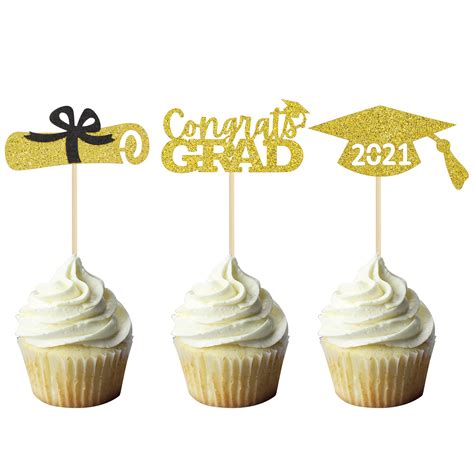 Buy 36 Pack 2021 Graduation Cupcake Toppers Glitter Class Of 2021