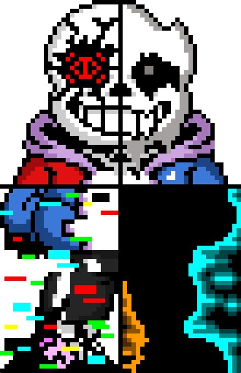 Drawing sans but in four styles pixel art