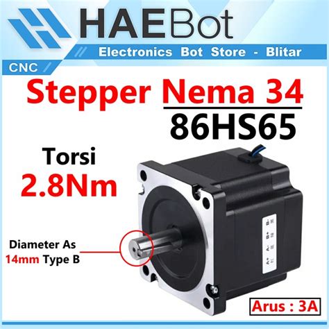 Jual HAEBOT Motor Stepper Nema 34 86HS65 2 8Nm 65mm 3A Shaft 14mm CNC