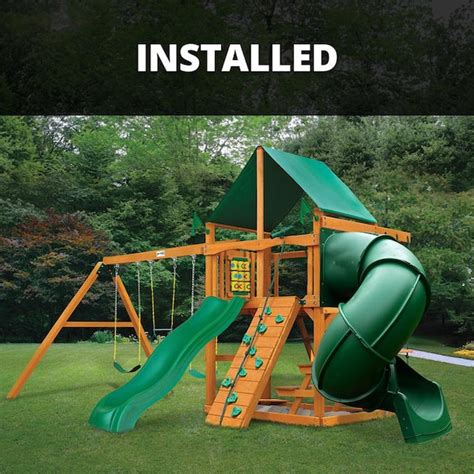 Gorilla Playsets Professionally Installed Mountaineer Wooden Outdoor Playsets with 2 Slides ...