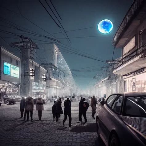 Street Photo In A Crowded Future Russian City On Moon Stable