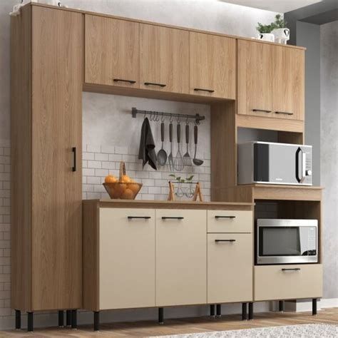 Cozinha Modulada 4 Peças 10 Portas E 1 Gaveta Maysa Madeira Oak dunas