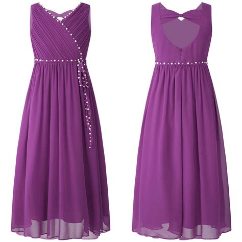 Alvivi Kids Girls Chiffon V Neck Party Dress Wedding Maxi Formal Ball