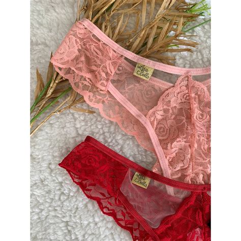 Kit Calcinhas Sexy Fio Dental Renda Luxo E Tule Transparente Burberry Feminino Lingerie