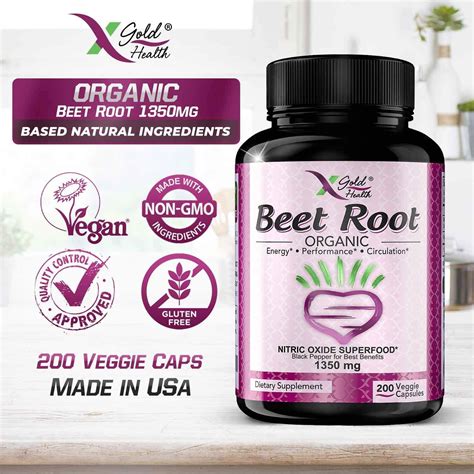 Strongest Premium Organic Beet Root Powder 1350mg 200 Veggie Caps Superfood Nitric Oxide