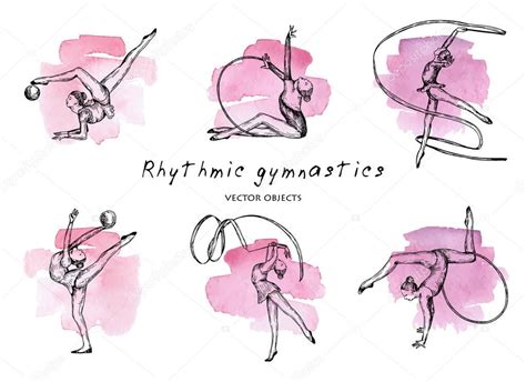 Vector Illustration Rhythmic Gymnastics Set Girls Gymnasts On