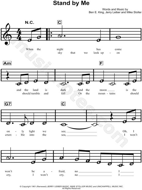 Ben E King Stand By Me Sheet Music For Beginners In C Major