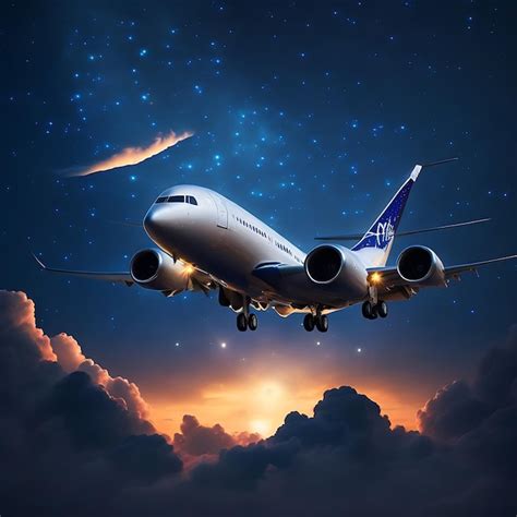 Premium AI Image | airplane flying in sky night star sky