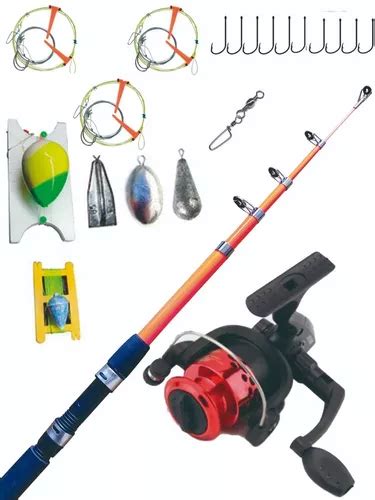 Combo Pesca Completo Caña Reel Lineas Plomadas Anzuelos